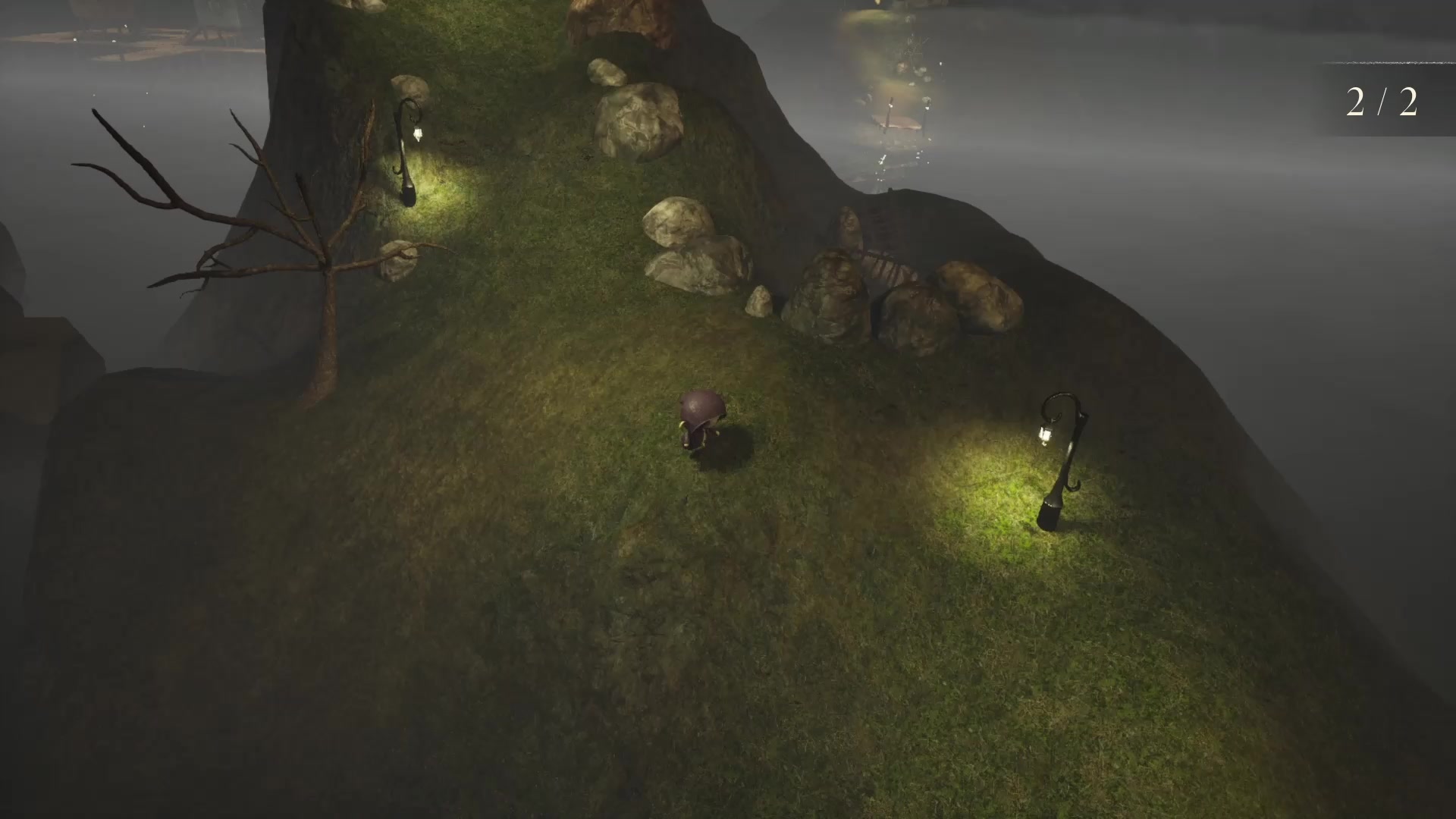 Lumi exploring an island while an objective counter is visible.