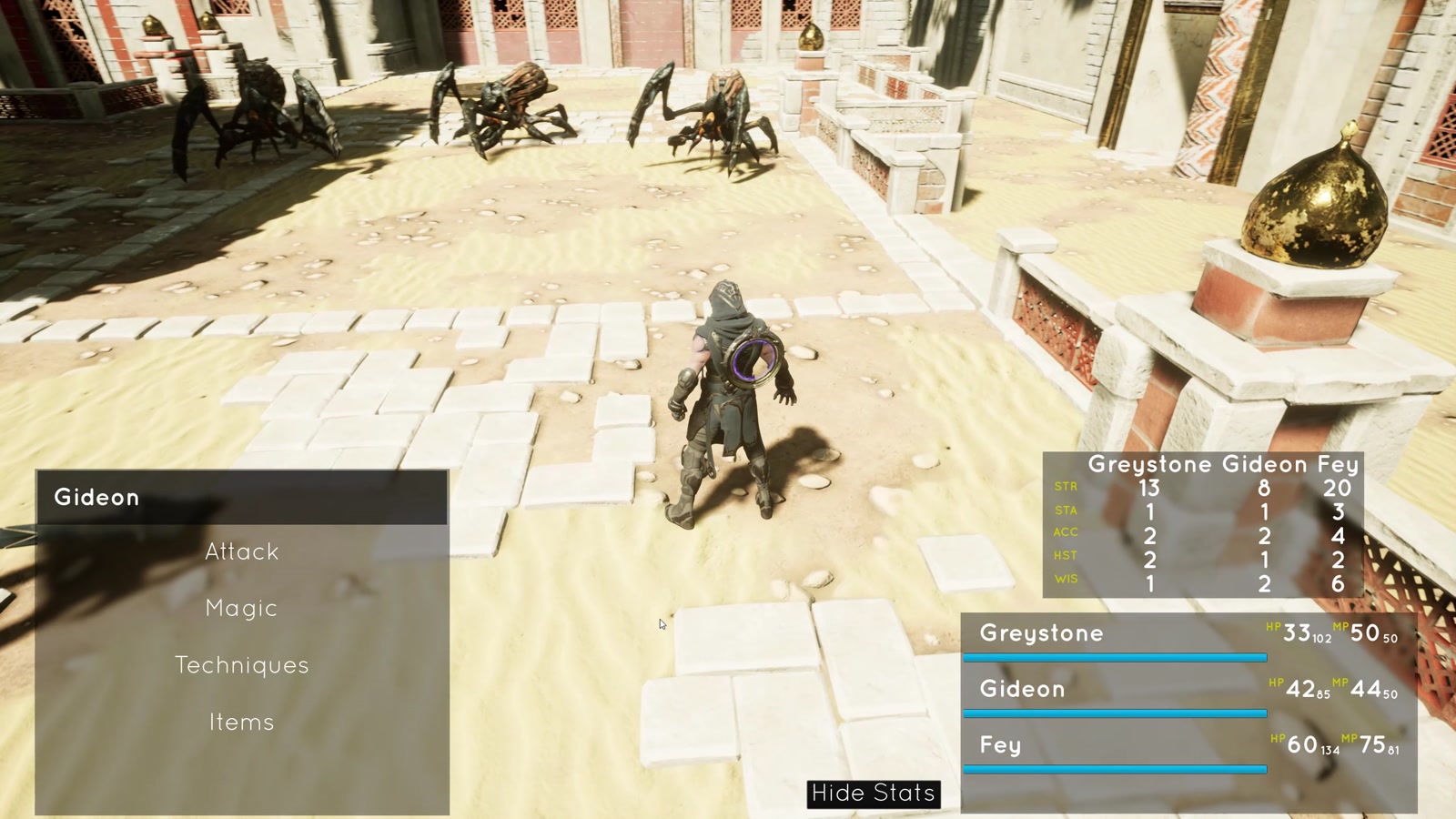 A character action menu displayed during the turn-based battle.